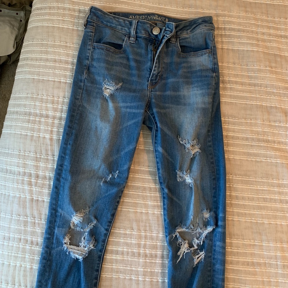 High waist stretch distressed jegging
